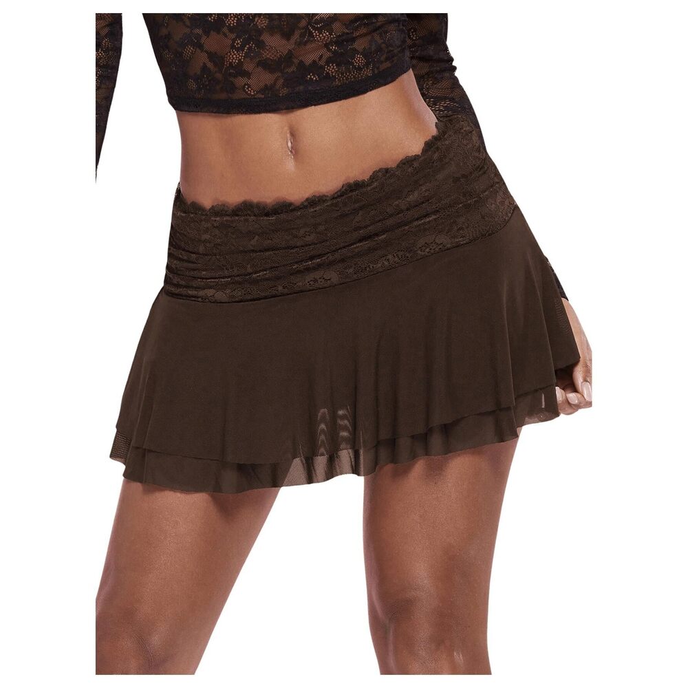 2789 Lace Mesh Y2k Going Out Skirts Layered Ruched Ruffle Low Waist Mini